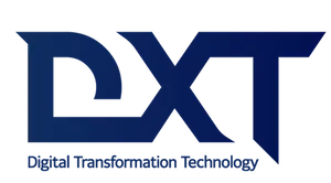 디엑스티의 로고 이미지. 어두운 파란색 글씨의 알파벳 D, X, T 아래 작은 글씨의 Digital Transformation Technology.